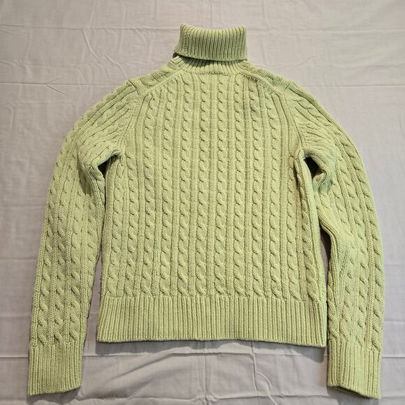 VTG Ann Taylor Lime Green Cable Knit Turtleneck Sweater Size L - Picture 6 of 9